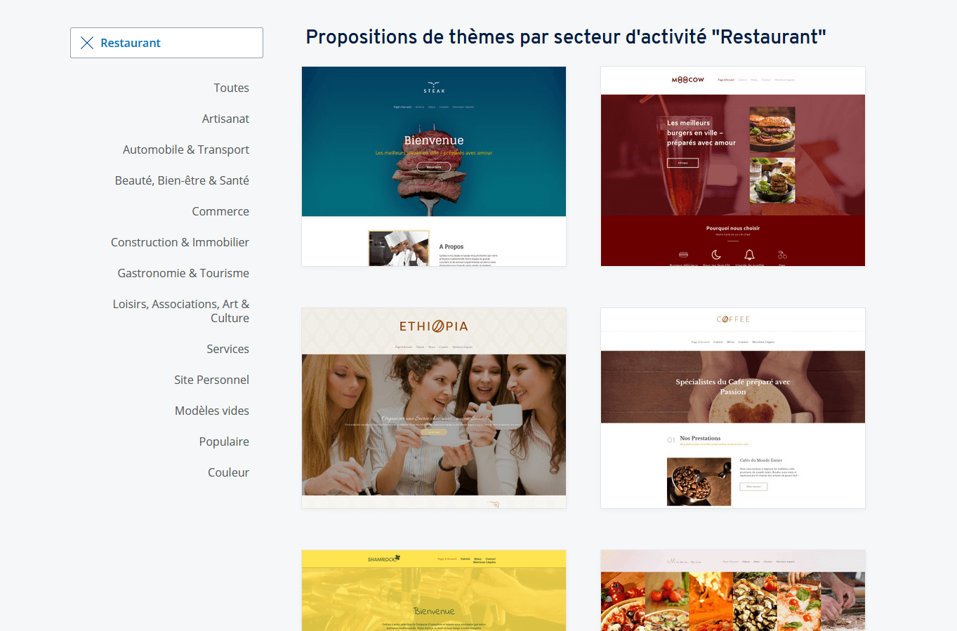 Templates pour les sites Web de restaurants