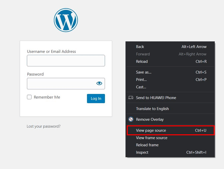 Connexion à WordPress : afficher le code source de la page
