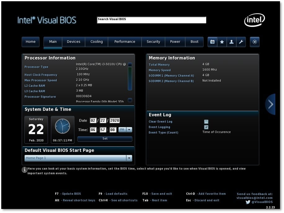 Intel Visual BIOS : Main Screen
