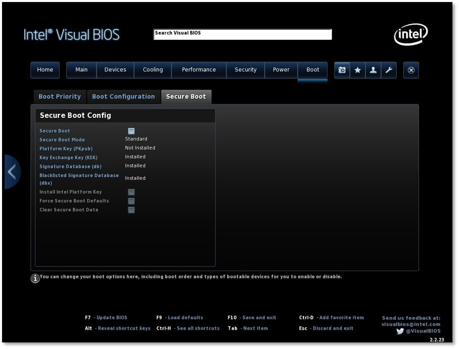 Intel Visual BIOS : Secure Boot Configuration