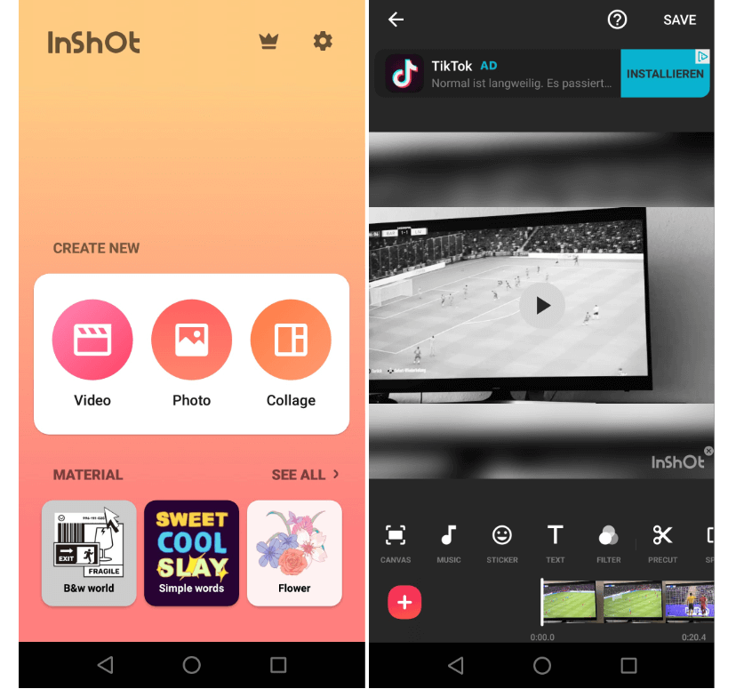 Capture d’écran de l’application Android InShOt