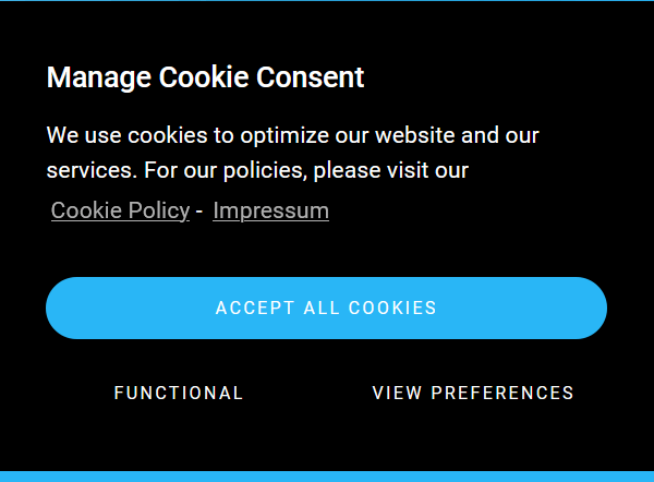 Complianz : bannière de cookies avec différentes possibilités
