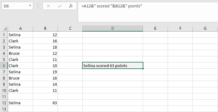Concaténation de plusieurs cellules et textes dans un tableau Excel