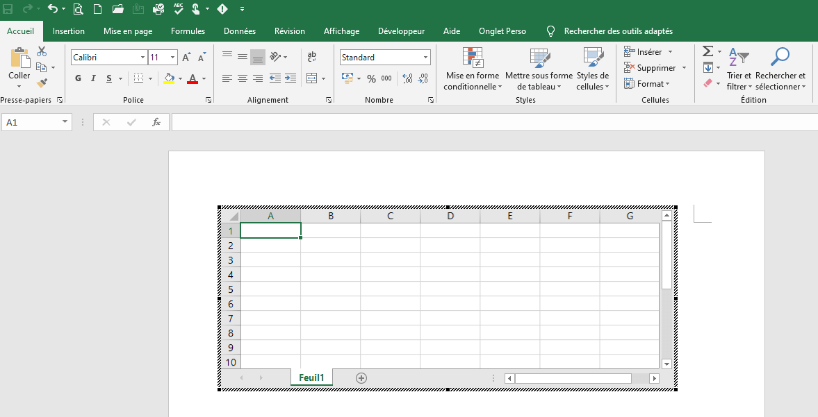Copie écran : comment faire un tableau Excel dans Word.