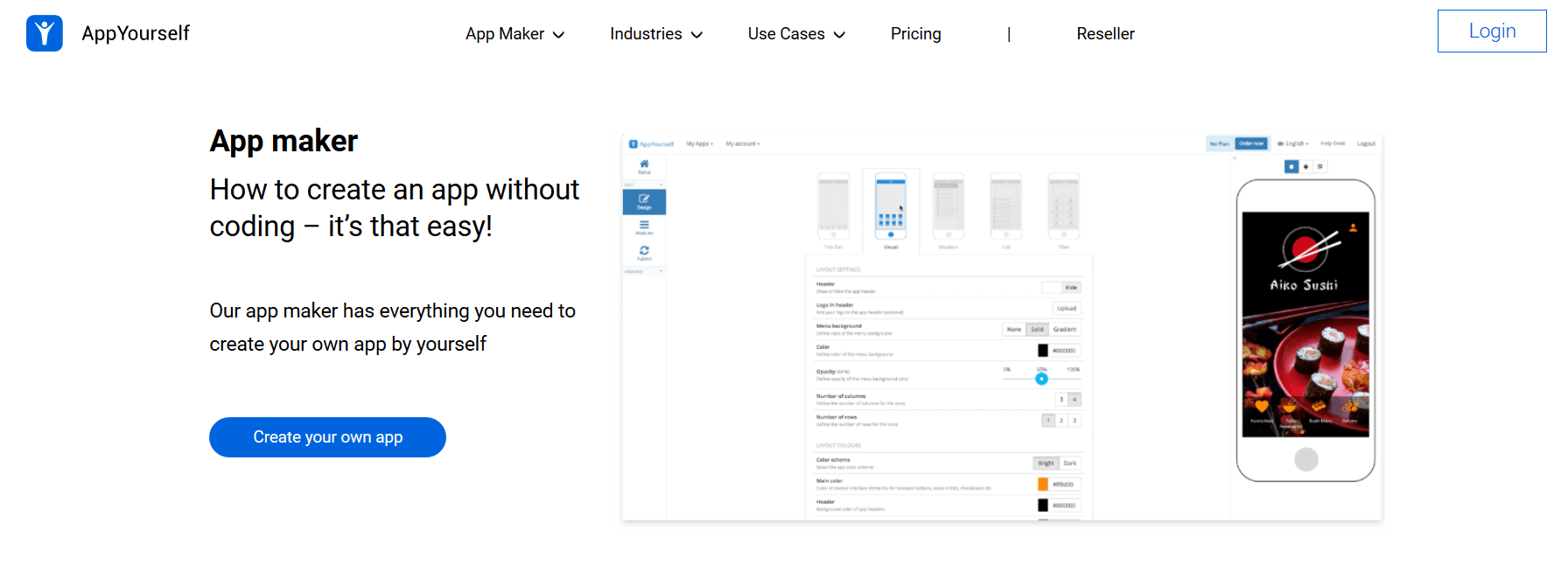 Page d’accueil de l’outil de création d’application AppYoursefl