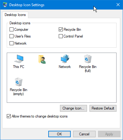 Paramètres des icônes du bureau dans Windows 10