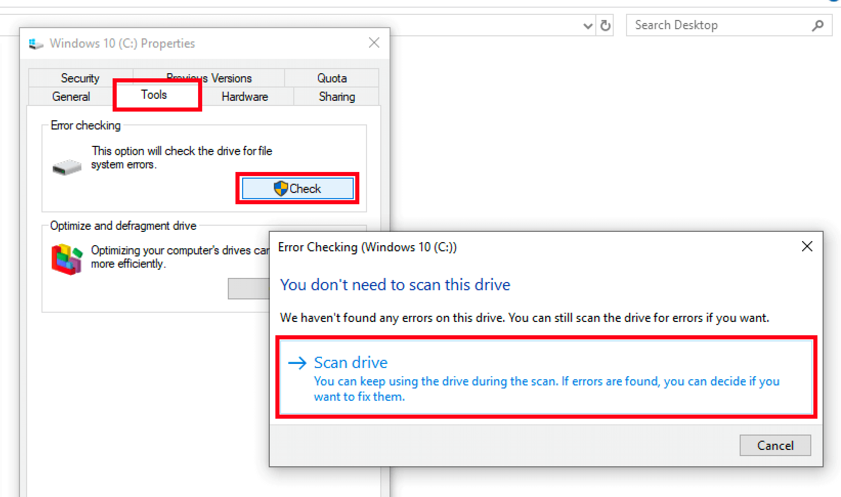 Vérification des erreurs de disque sous Windows 10