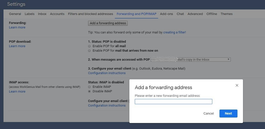 Ajouter une adresse de transfert automatique pour le transfert de mails sur Gmail