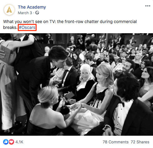 Event hashtag sur Facebook : #Oscars