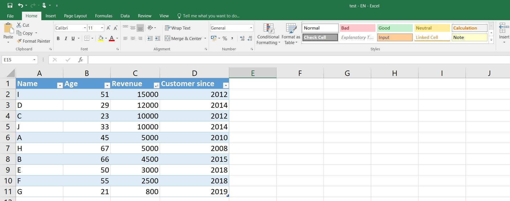 Excel 2016 : table Excel mise en forme