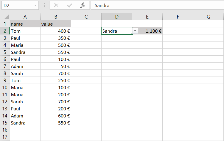 Combinaison de la fonction SOMME.SI et d’une liste déroulante dans Excel