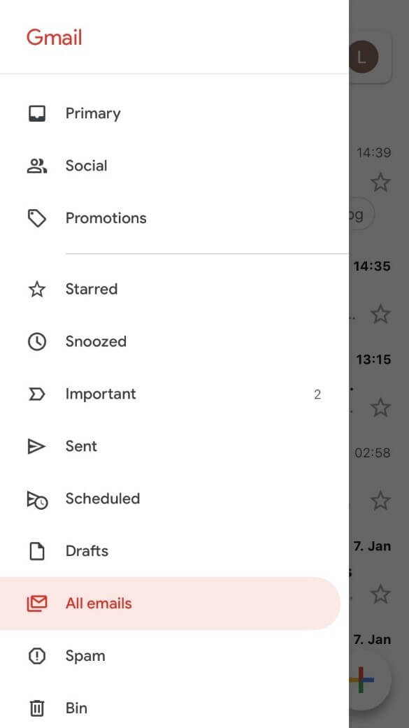 Interface utilisateur de Gmail dans l’application iPhone