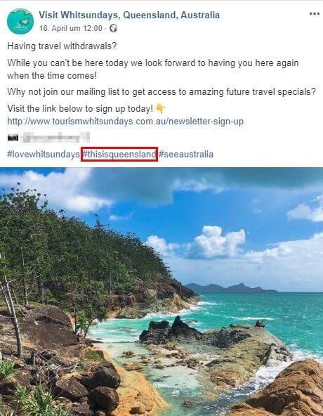 Hashtag Marketing : Compte Facebook "Visit Whitsundays"
