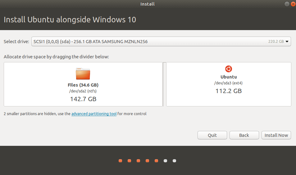 Démarrez l’installation d’Ubuntu en cliquant sur « Installer maintenant »