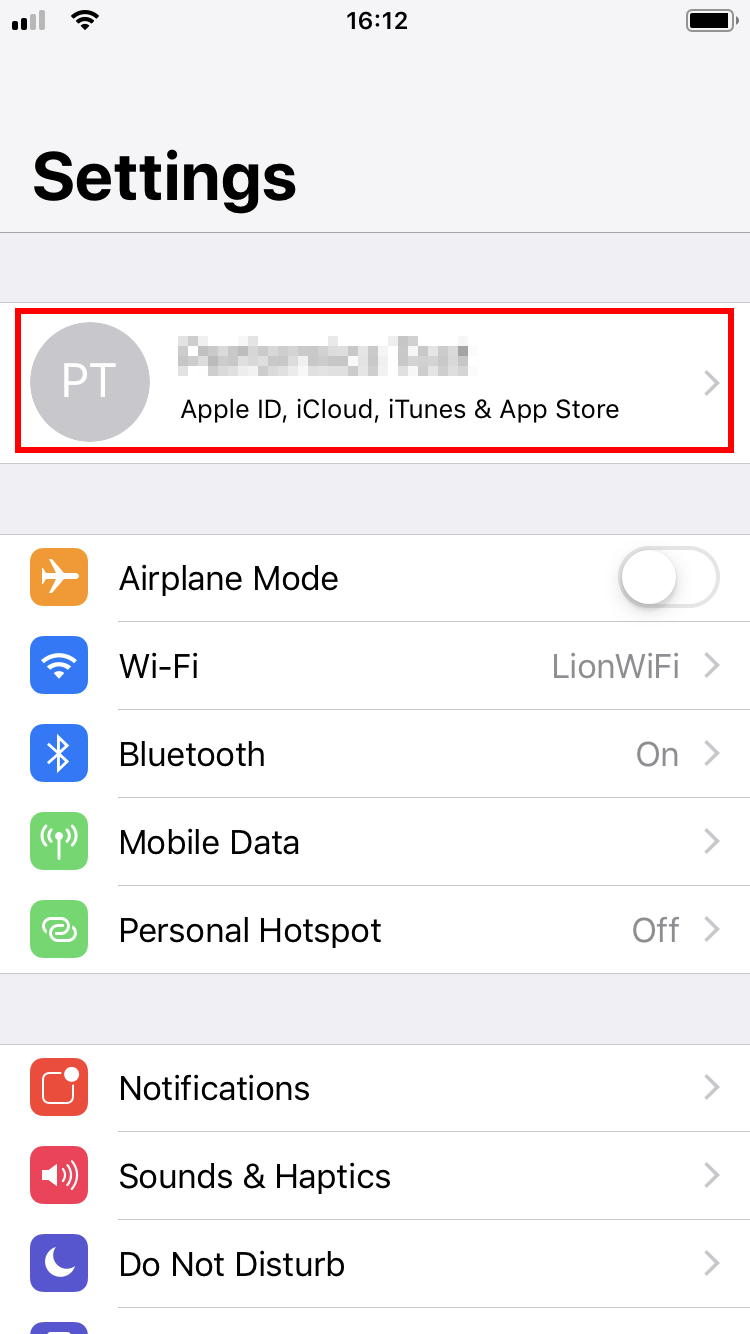 iOS : menu « Réglages »