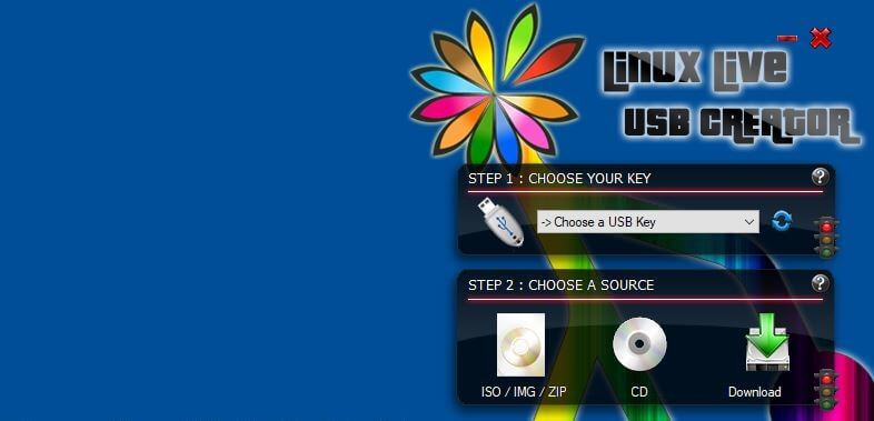 LinuxLive USB Creator : Étape 1 « Sélectionner la clé »