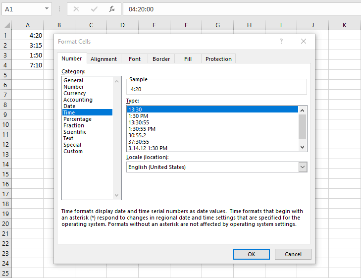 Menu permettant de formater les cellules dans Excel