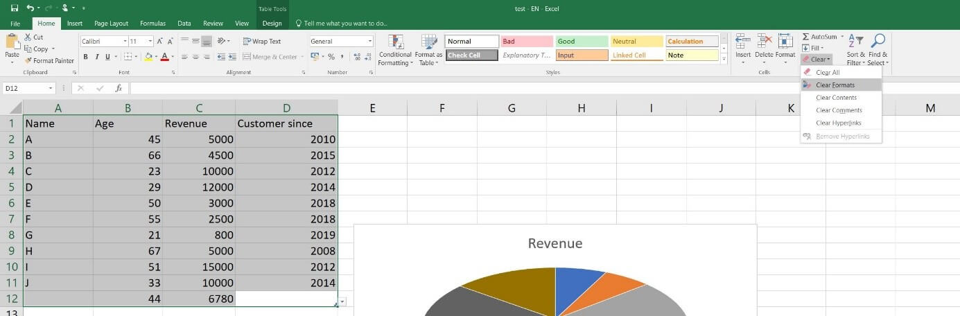 Microsoft Excel 2016 : effacer les formats
