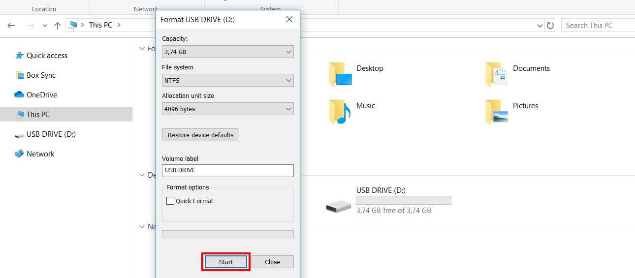 Formatage de clé USB sous Windows 10