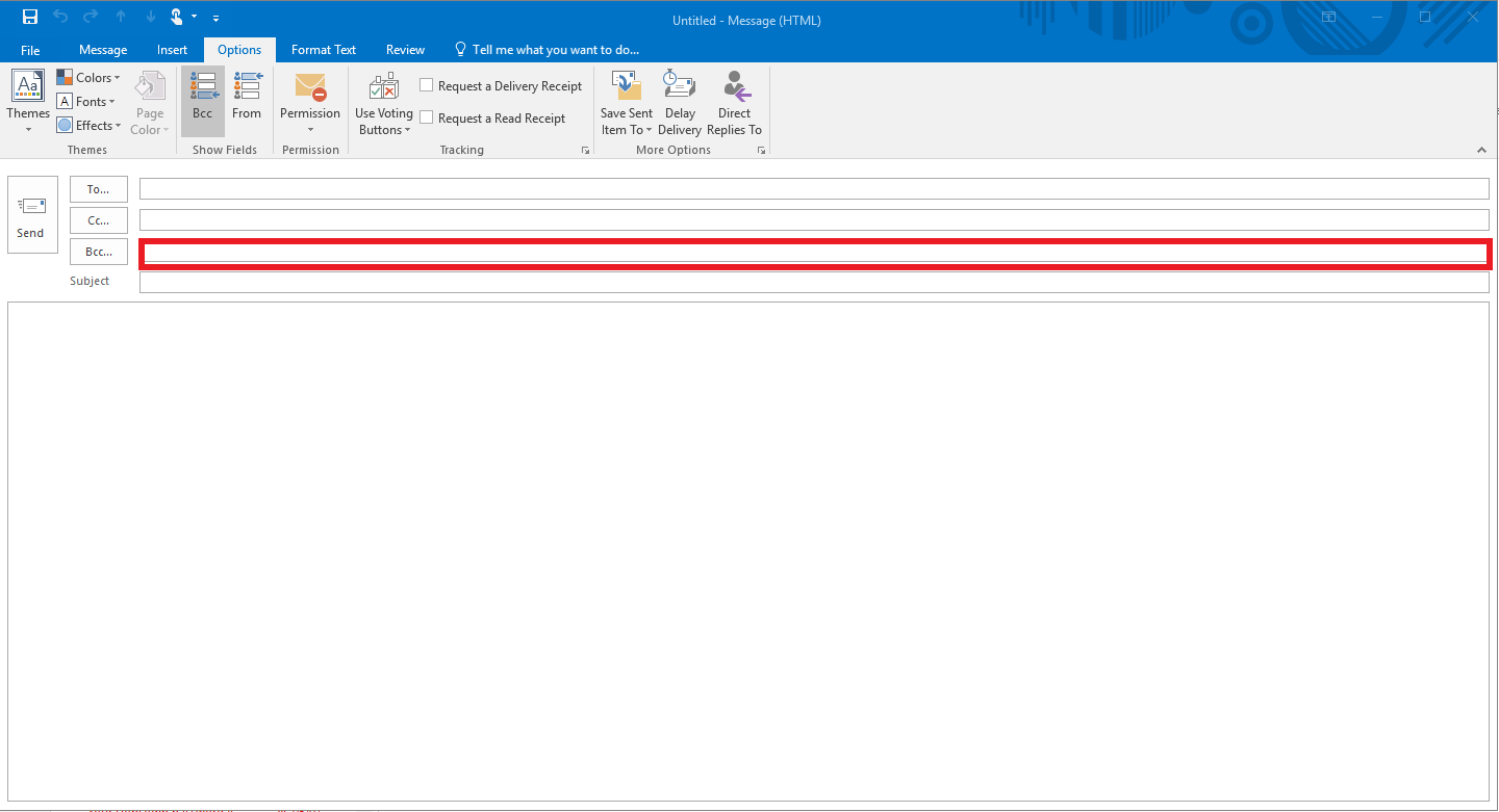 Outlook 2016 : Fenêtre de nouveau message avec Cci