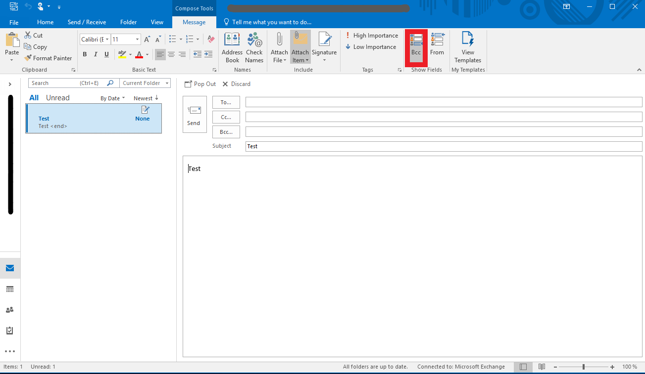 Outlook 2016 : Le bouton « Cci » dans l’onglet « Message »