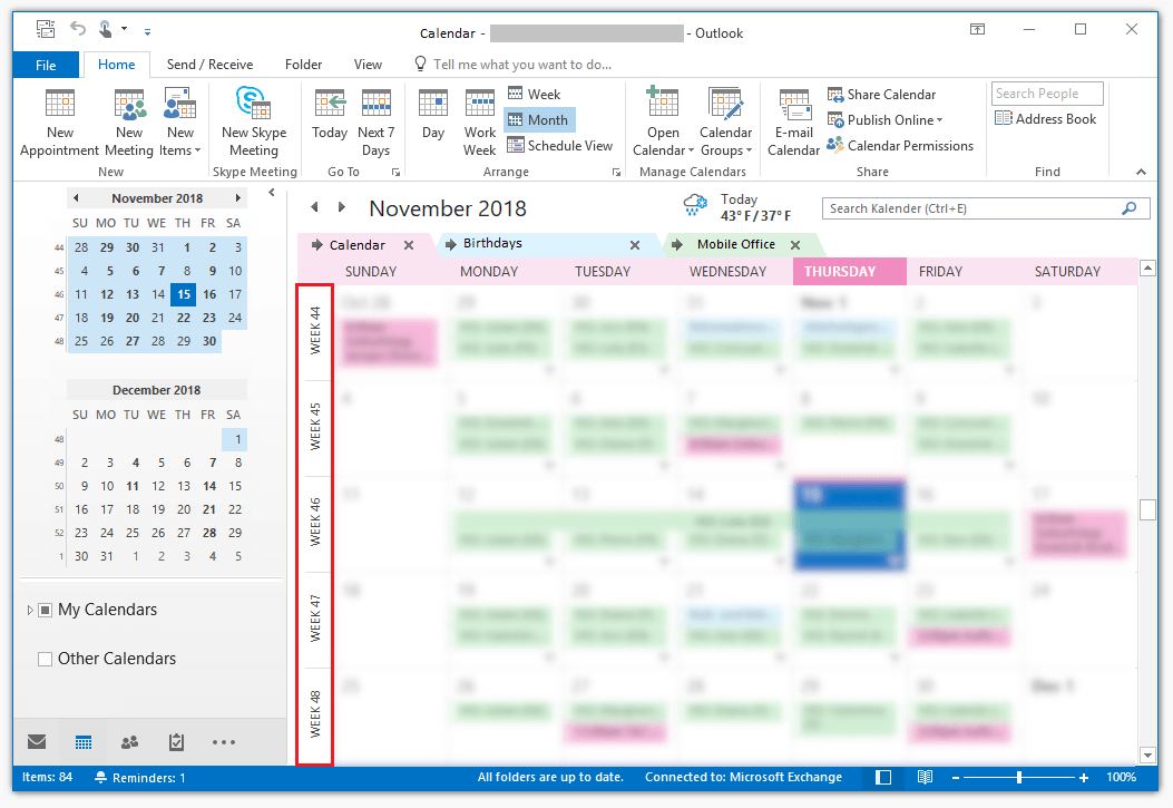 Affichage du calendrier Outlook
