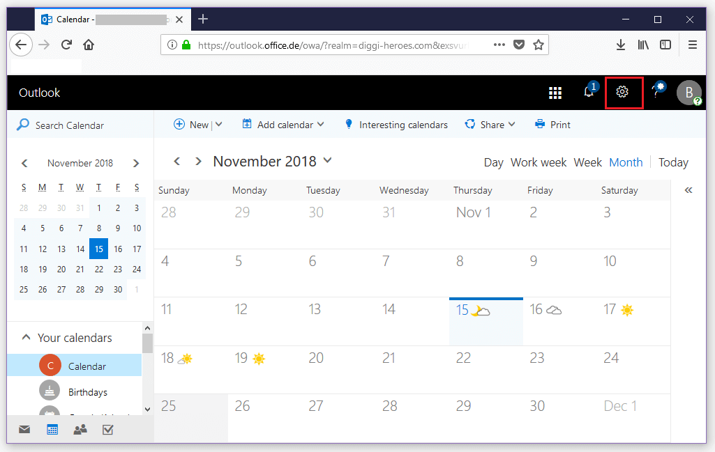 Outlook sur le Web : affichage du calendrier sans numérotation des semaines