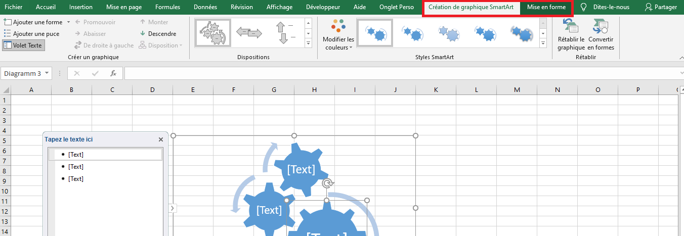 Paramètres de design pour SmartArt sur Excel