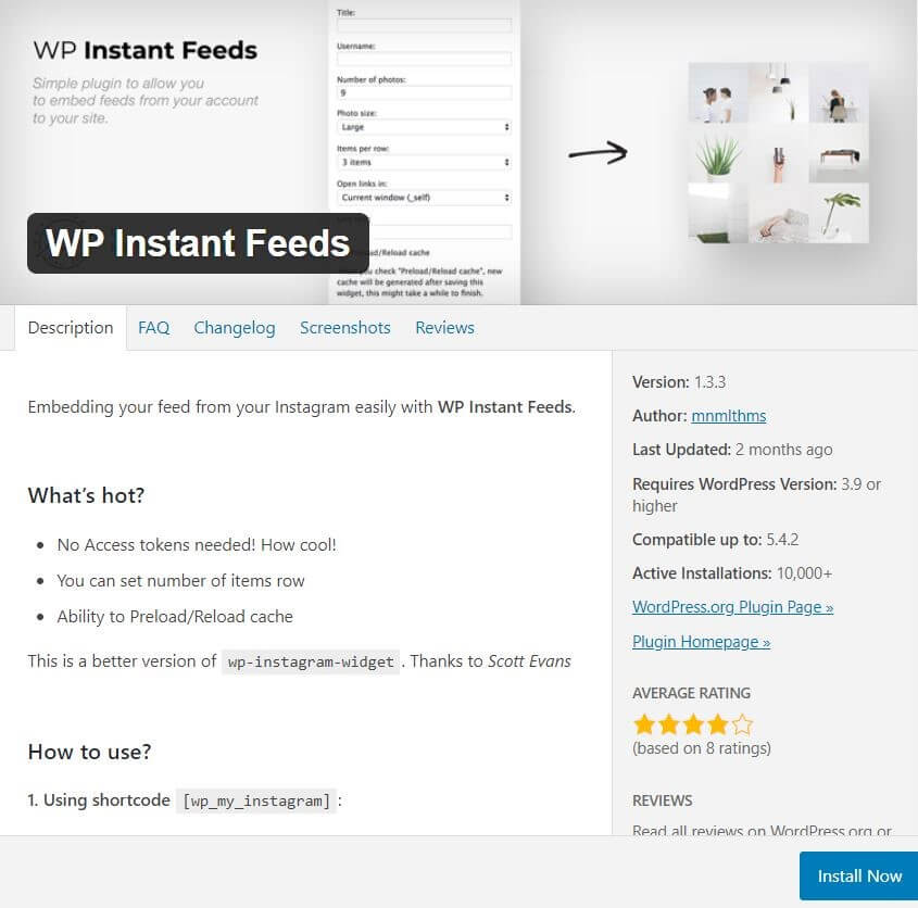 Plugin Wordpress Instagram : WP Instant Feeds