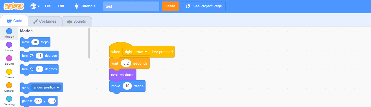 Programmer avec Scratch : exemple d’un script dans un projet