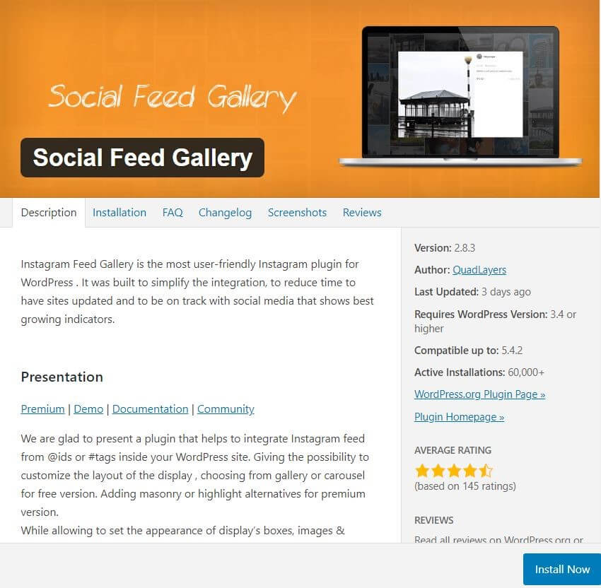 Plugin WordPress Instagram : Social Feed Gallery