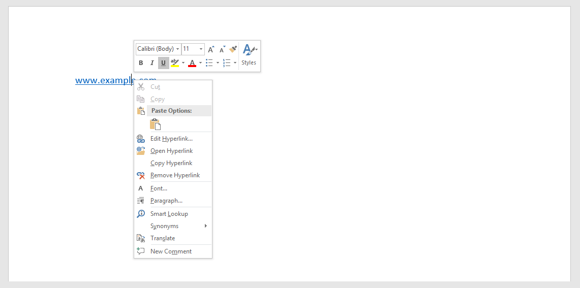 Document Microsoft Word avec lien hypertexte à supprimer