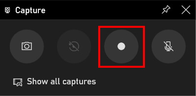 Capture vidéo d’écran dans Windows 10 : bouton permettant de démarrer la capture d’écran