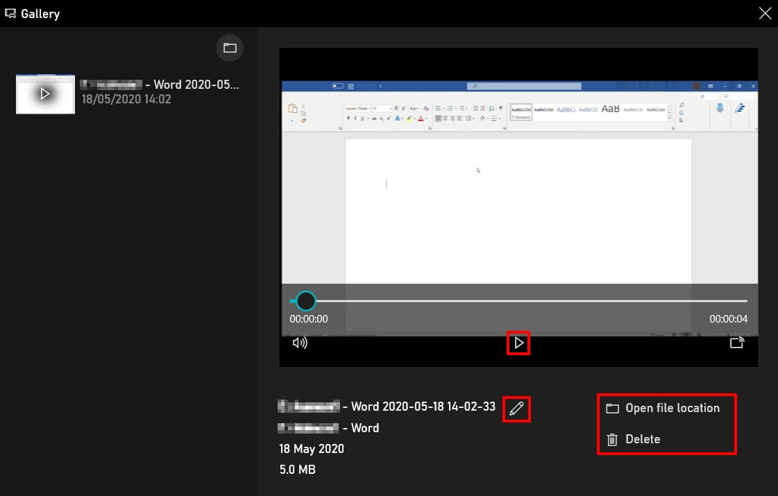 Capture vidéo d’écran dans Windows 10 : galerie