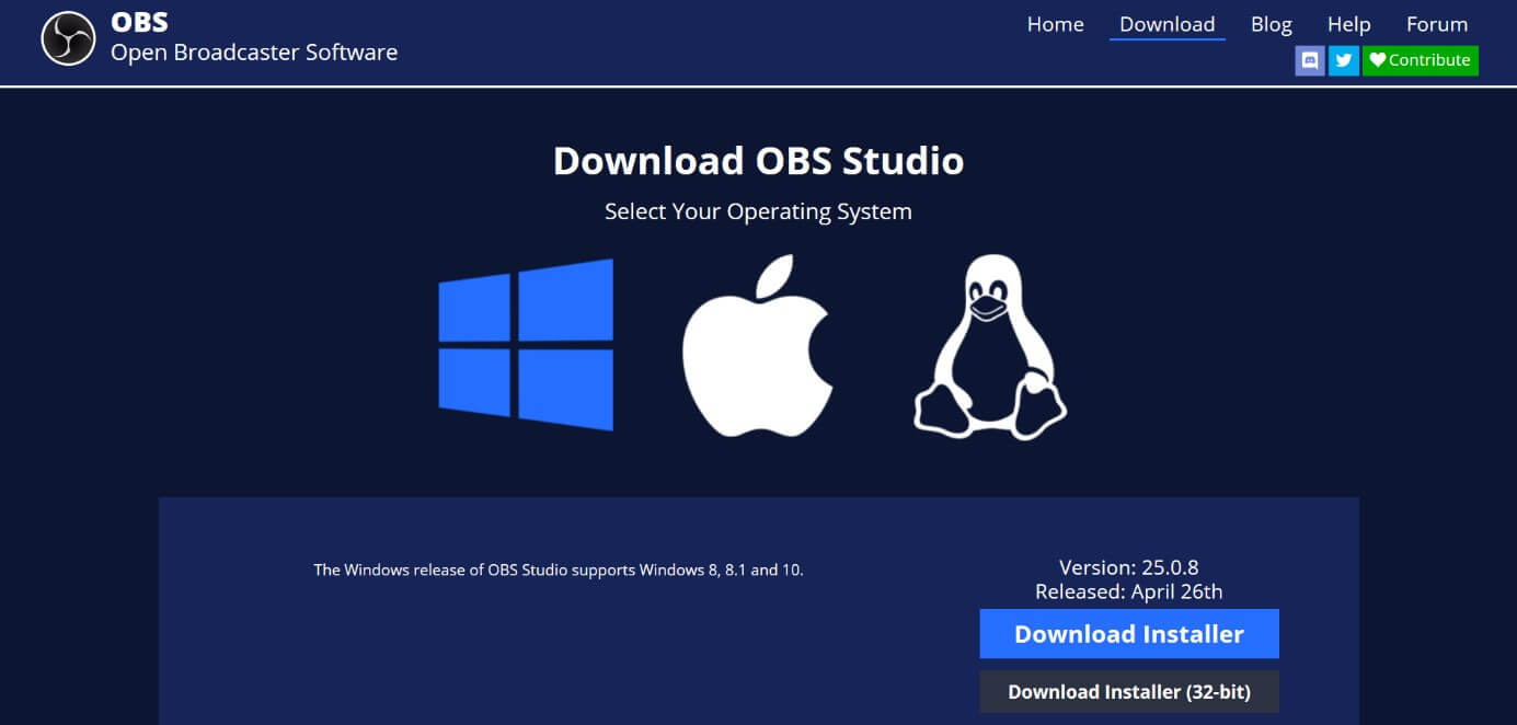 Capture d’écran du site Internet d’OBS Studio