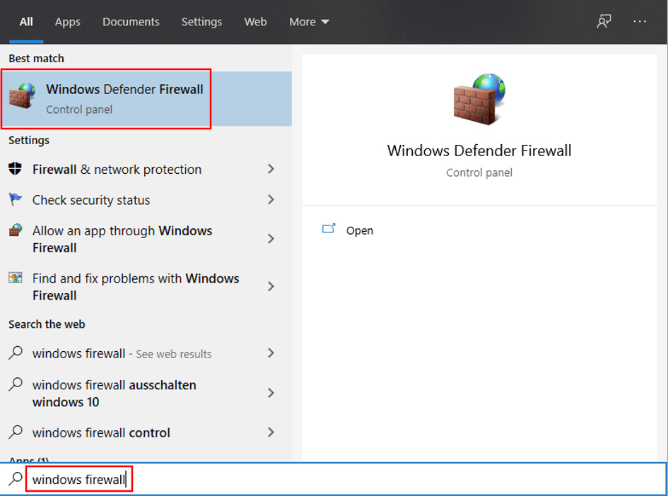 Windows 10 : Résultat de la recherche pour « Pare-feu Windows »