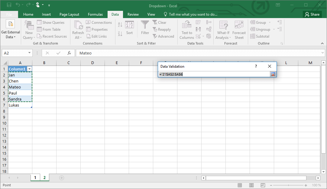 liste déroulante excel saisie 1ères lettres