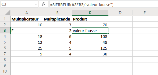 Message d’erreur alternatif sous Excel via SIERREUR