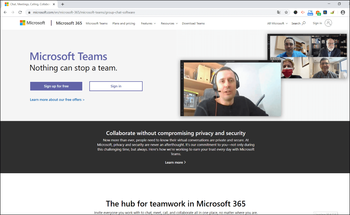 Site Web de l’outil de visioconférence Microsoft Teams