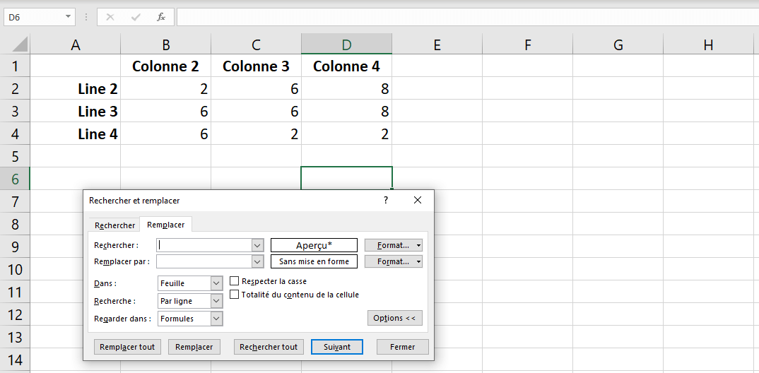 Voir les options avancées de la fonction « Remplacer » dans Excel