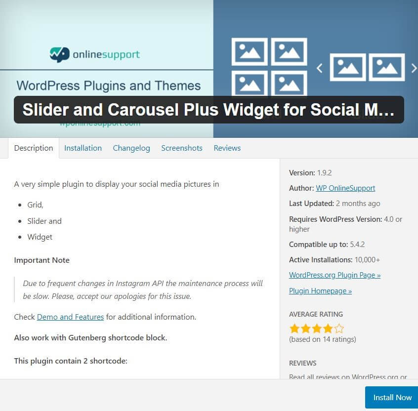 Widget WordPress Instagram Slider and Carousel Plus Widget for Social Media