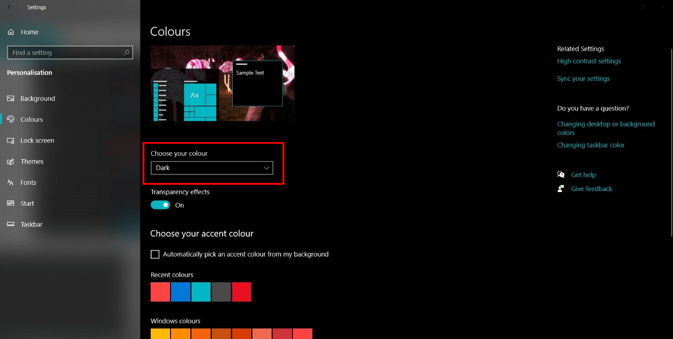 Windows 10 : activer le thème sombre