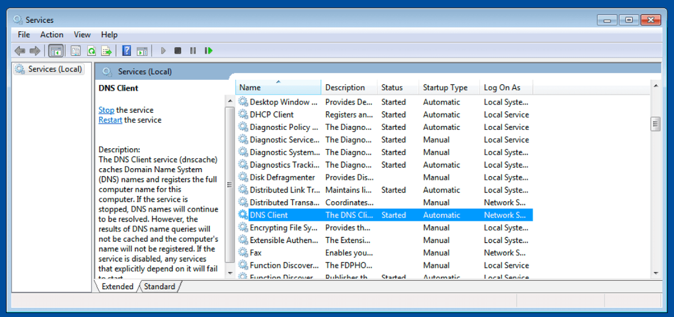 Windows 10 : menu « Services (local) »