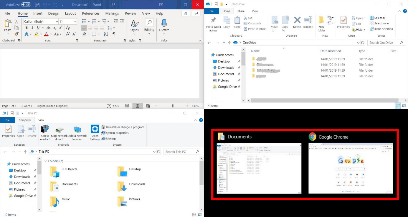 Windows 10 : diviser l’écran en quatre zones