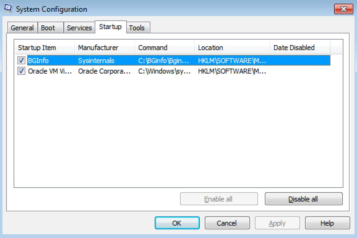 Configuration du système avec les programmes démarrage Windows 7