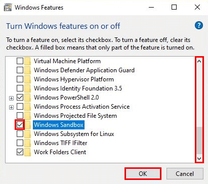 Fonctionnalités Windows : activer Windows Sandbox