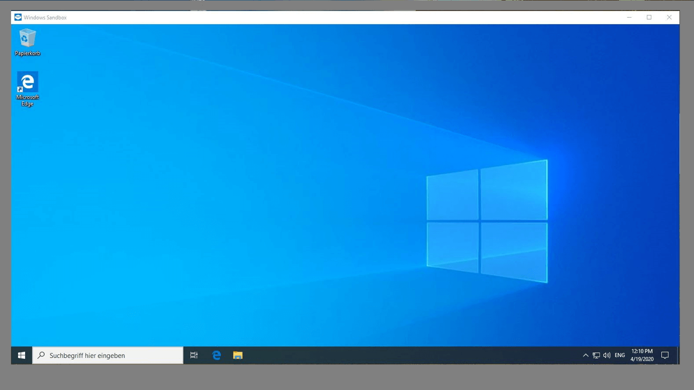 Windows Sandbox : écran d’accueil