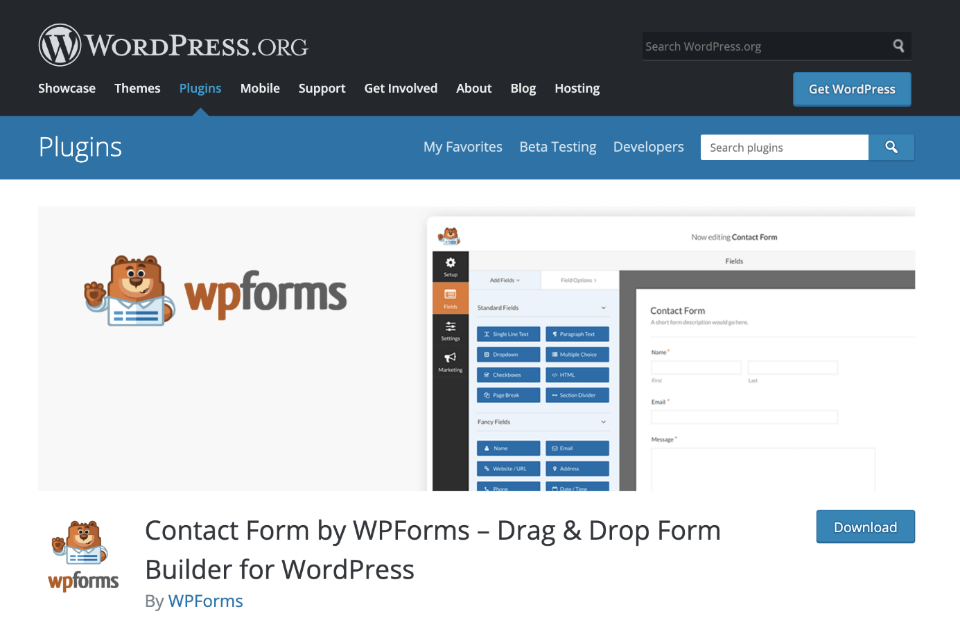 Le plugin WPForms pour formulaire WordPress sur WordPress.org
