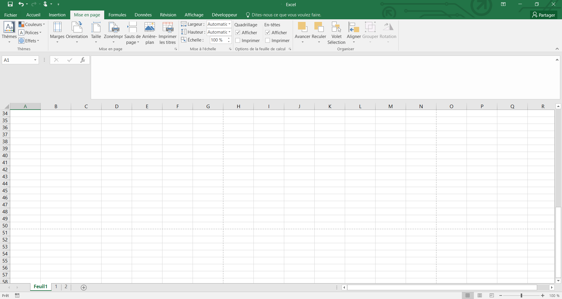 Zone d’impression Excel dans une feuille de tableau vierge