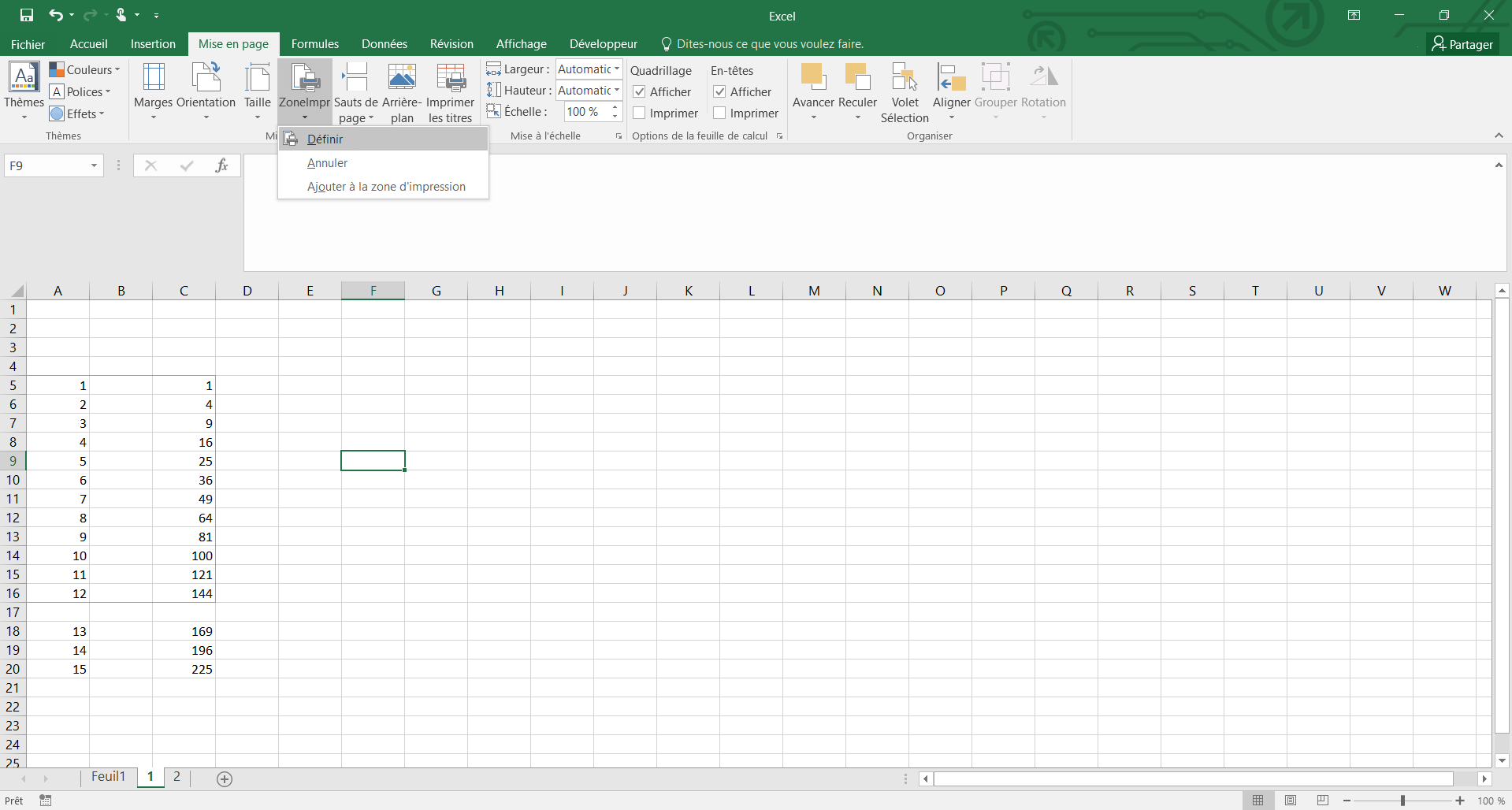 Définir la zone d’impression sous Excel